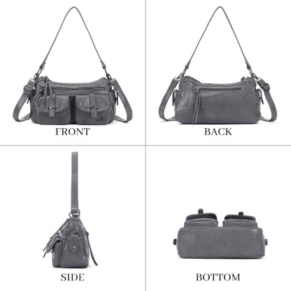 Angel Kiss Hobo Purses for Women Crossbody Shoulder Bag Ladies Multi Pocket Handbags with Adjustable Shoulder Strap | Soft Vegan Leather - color: Grey