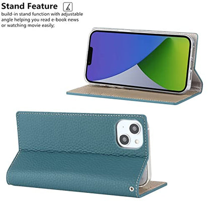 iCoverCase Compatible iPhone 15 Plus Wallet Case, RFID Blocking Genuine Leather Magnetic Flip Cover Case with Wrist Strap, Card Slots, Kickstand Feature - 6.7 Inch (Light Blue) - color: A-Light Blue, size: iPhone 15 Plus