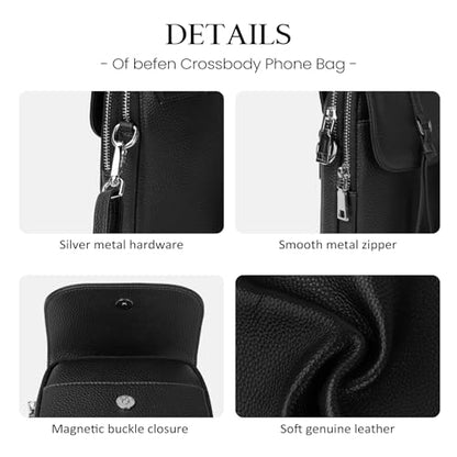 befen Genuine Leather Small Crossbody Bags for Women Cell Phone Purse | Real Leather, RFID Blocking Card Slots, Multi Pockets, Cell Phone Bag, Travel Purse, Anti Theft - color: Black