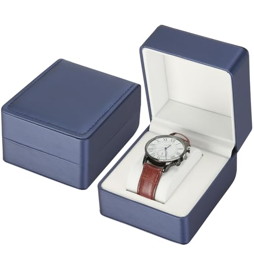 PU Leather Watch Box, Compact Watch Gift Case with Pillow for Women Men, Travel Watch Holder Storage Boxes for Birthdays Anniversary Father's Day Graduations (Blue) - color: Blue