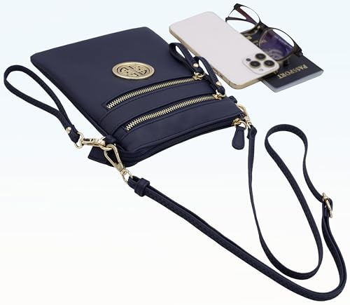 Small Multi Zipper Pockets Crossbody Bag with Detachable Wristlet - color: Navy