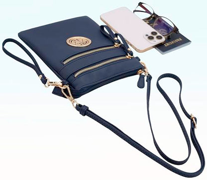 Small Multi Zipper Pockets Crossbody Bag with Detachable Wristlet - color: Navy