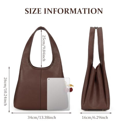 JQWSVE Hobo Bags for Women Vegan Leather Shoulder Bag Large Retro Bucket Tote Bag with Cherry Charm for Travel Work