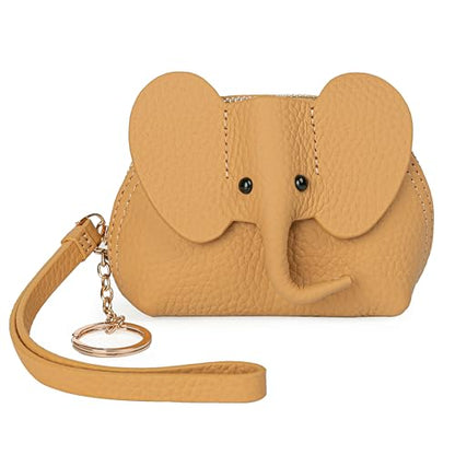DORIS&JACKY Small Leather Coin Purse for Women Mini Elephant Zipper Wallet - color: 3-Yellow