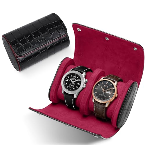 PU Leather Watch Roll Case Organizer-Secure Storage with Removable Pillows & Solid Dividers, Portable Men's Watch Display Case for Home, Travel, and Anniversary Birthday (Black-2 - size: Black-2 Slot