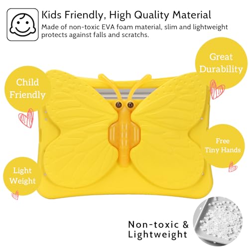 Dteck Kids Case for Samsung Galaxy Tab S10+ Plus/S9 FE Plus/S9 Plus/S8 Plus/S7 FE/S7 Plus 5G 12.4 inch,Cute Butterfly Kids Case Lightweight Roating Stand Shockproof Rugged Heavy Duty Girl Cover,Yellow - color: 15 Yellow