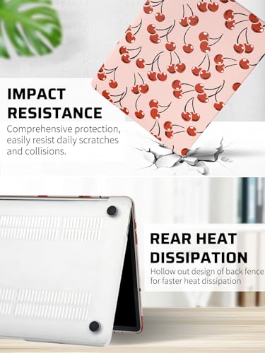 Seorsok Compatible with MacBook Air 13 Inch Case 2022 2021 2020 2019 2018 Release A1932 A2179 M1 A2337 Touch ID,Elegant Red Cherries Leather Plastic Hard Shell Case with Keyboard Cover,Pink - color: Cherry&Pink, size: Air 13 Inch
