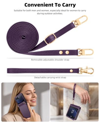 OCASE for Samsung Galaxy Z Flip8 Crossbody Wallet Case, Purple | PU Leather Handbag Phone Purse, RFID Blocking, 4 Card Holders, Wrist Strap, Shoulder Strap, case for Z Flip 8 2026 - color: Purple