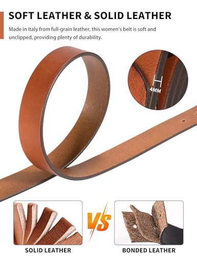 Women's Genuine Leather Belt Solid Brass Buckle | 1.1 Inches Wide,Genuine Cowhide Leather, Soft & Durable, Casual Everyday Style, Fits Jeans Pants, Circle Buckle - color: Tan, size: L (Waist 36-40 Inches)