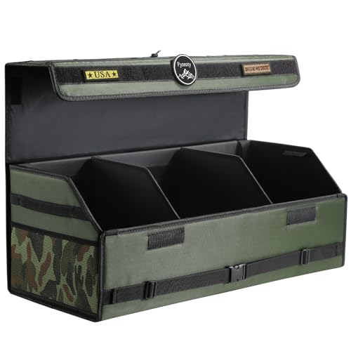 Fyzeoty Car Trunk Organizer for SUV and Sedan, Tactical‑Green, 29.5 in | Tactical & Aerospace Oxford, Extra‑Large, Hinged Lid, Collapsible & Adjustable, Water‑Resist & Dust‑Proof - color: Tactical-Green, size: Extra Large