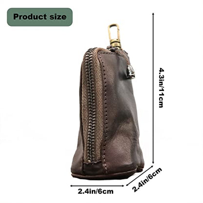 Medieval Leather Zipper Coin Pouch, Genuine Cowhide Handcrafted Coin Organizer Change Holder Keychain Coin Purse for Men & Women (Black) - color: Black