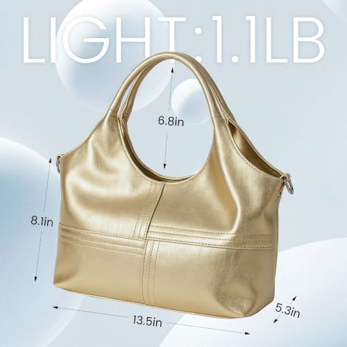 KOGTLA Medium Vegan Leather Purses for Women with Detachable Satchel Strap, Ladies Handbags, Tote Hobo Bags with Two-Handle - color: Gold