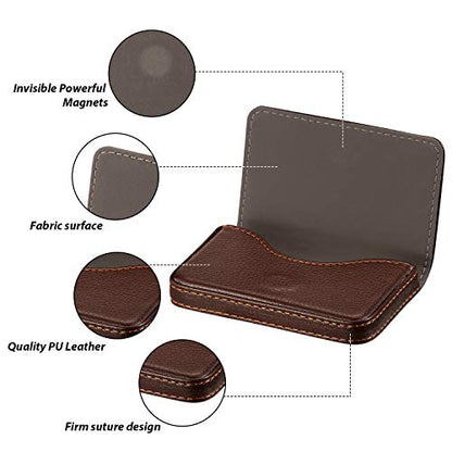 Outus 2 Pcs Business Card Holder PU Leather, Black and Coffee | Compact Wallet for Professionals, Magnetic Shut Keeps Cards Organized, Case Holder, Office Networking Conferences, Gift Adult - color: Black and Coffee