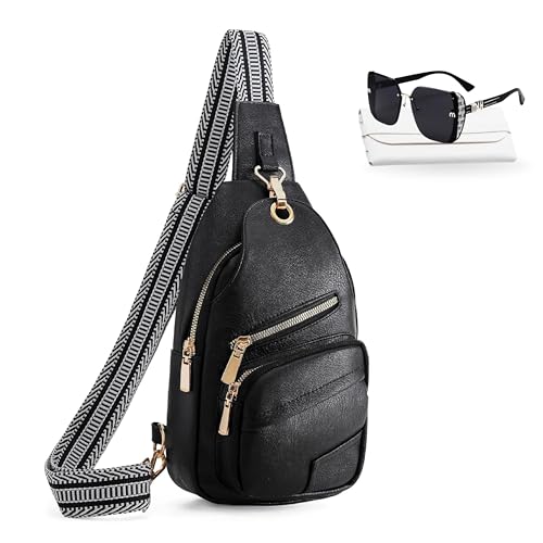 Sling Bag Set, PU Leather Sling Bag, Multi-Zipper Design for Travel, Outdoors, Valentine’s Day Gifts - color: 002-black