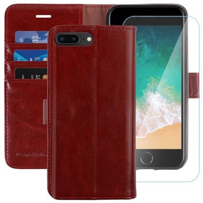 MONASAY Wallet Case for iPhone 8/7 Plus with 3 Card Holders - Burgundy | Kickstand,RFID Blocking,6.6 feet of shock absorption,PU Leather,Strong Magnetic Closure,Fits 5.5 inch ONLY,screen Protector - color: Burgundy