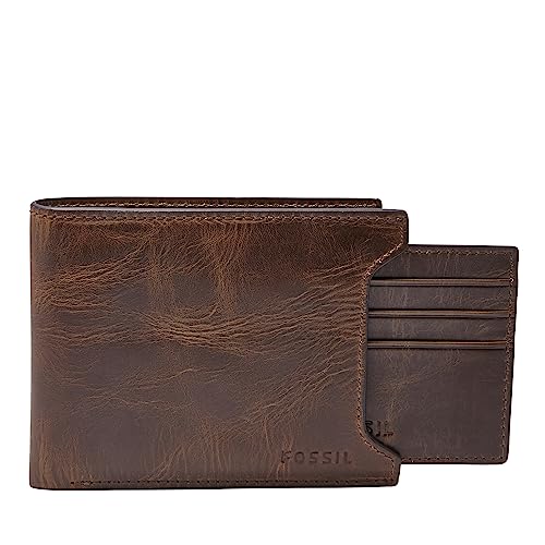 Fossil Men's Leather Bifold Sliding 2-in-1 with Removable Card Case Wallet for Men - color: Derrick Dark Brown