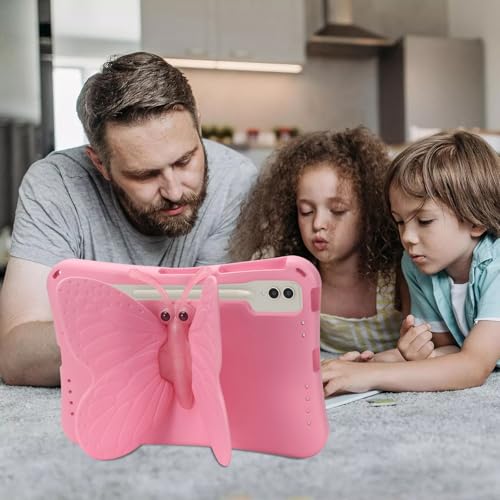 Dteck Kids Case for Samsung Galaxy Tab S10+ Plus/S9 FE Plus/S9 Plus/S8 Plus/S7 FE/S7 Plus 5G 12.4 inch,Cute Butterfly Kids Case Lightweight Roating Stand Shockproof Rugged Heavy Duty Girl Cover,Pink - color: 15 Pink