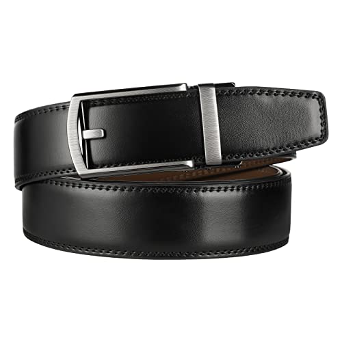 Men's Real Leather Ratchet Dress Casual Belt, Cut to Exact Fit,Elegant Gift Box - color: Black Style47, size: Adjustable from 44" to 52" Waist