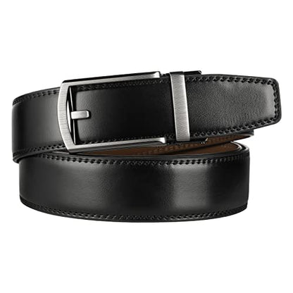 Men's Real Leather Ratchet Dress Casual Belt, Cut to Exact Fit,Elegant Gift Box - color: Black Style47, size: Adjustable from 44" to 52" Waist
