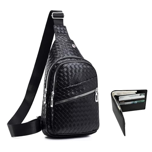Sling Bag Set, PU Leather Sling Bag, Multi-Zipper Design for Travel, Outdoors, Valentine’s Day Gifts - color: 03-black