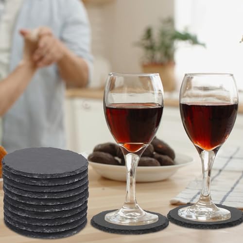 50 Pack 4 Inch Round Slate Coasters for Drinks, Black Stone Coasters with Anti-Scratch Bottom, Ideal for Home Decor, Bar, Housewarming Gifts, and Laser Engraving KUKLIPJIM - size: 50 Pack 4 Inch Circular