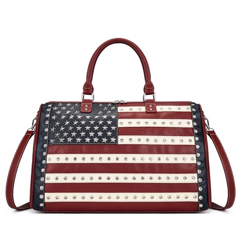 Montana West American Flag Studded Weekender Bags Patriotic Duffle Bag Large Carry on for Men & Women, Red - color: Flag-Red