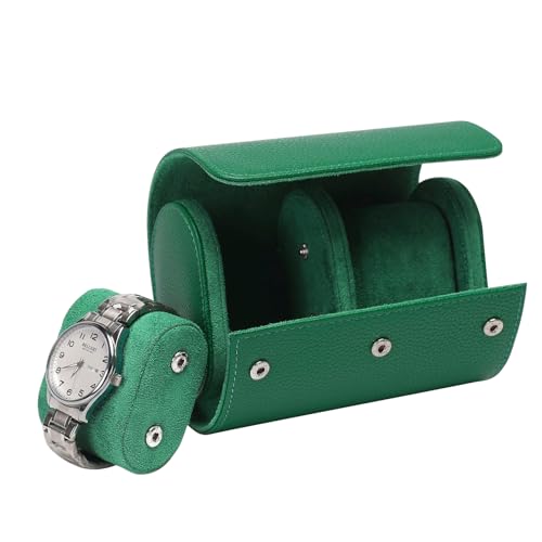 2 Slot Watch Case, Watch Roll Travel PU Leather Box, Watch Storage Case | for Men & Women, Watch Gift Box with Pillow, Portable Organizer for iWatch Smartwatches and Mechanical Watches Storage, Green - color: Green, size: 2 Slot