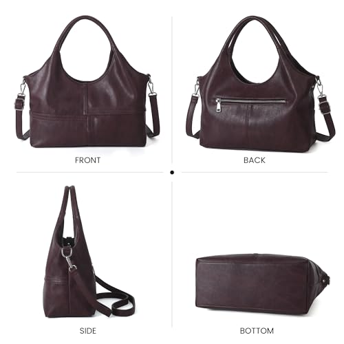 KOGTLA Medium Vegan Leather Purses for Women with Detachable Satchel Strap, Ladies Handbags, Tote Hobo Bags with Two-Handle - color: Purple Red
