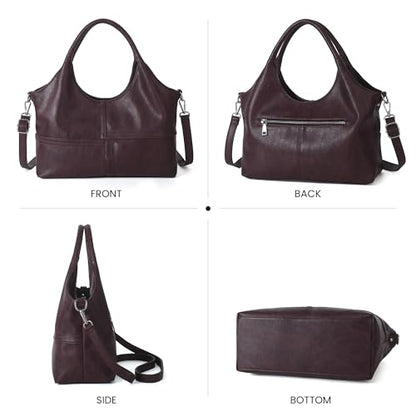 KOGTLA Medium Vegan Leather Purses for Women with Detachable Satchel Strap, Ladies Handbags, Tote Hobo Bags with Two-Handle - color: Purple Red