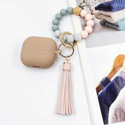Compatible with Samsung Galaxy Buds 3 Case/Pro Case, Silicone Protective Cover With Bracelet Keychain (Milk Tea) - color: Milk Tea