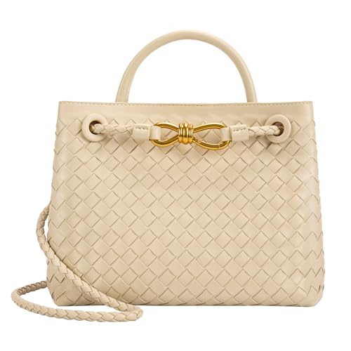 Woven Tote Bag for Women Leather Shoulder Handbag Designer Top Handle Purses - color: Sand Color