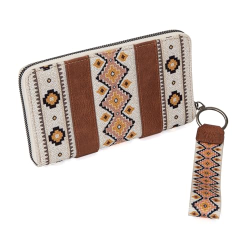 Wrangler Wallet Purse for Women Western Aztec Clutch Wristlet Wallet with Credit Card Holder - color: Angel Coffee