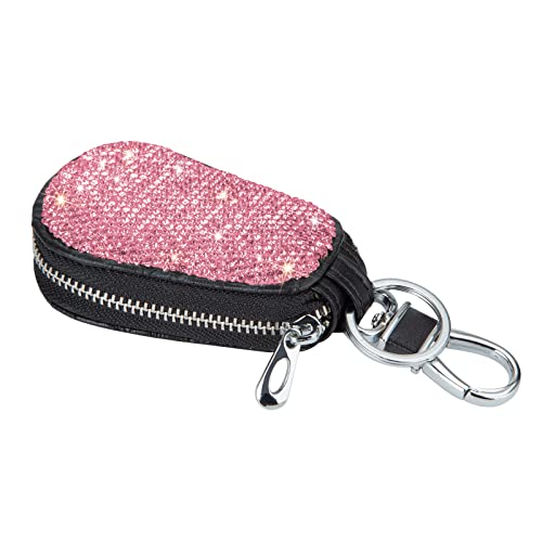 eing Bling Bling Car Key Chain Case Premium Leather Coin Holder Zipper Case Remote Wallet Bag - color: A-rose Red