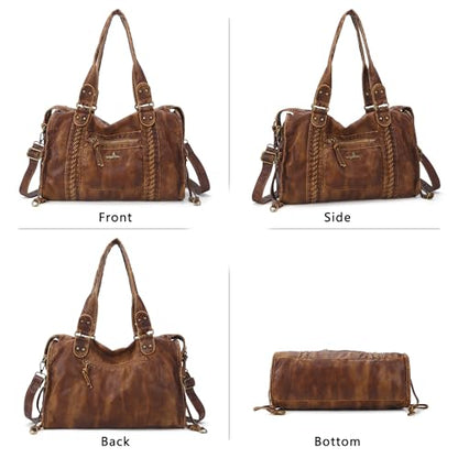 Angel Kiss Hobo Bags For Women Vegan Leather Hobo Satchel Handbags Large Tote Purses Shoulder Bag - color: Retro Brown
