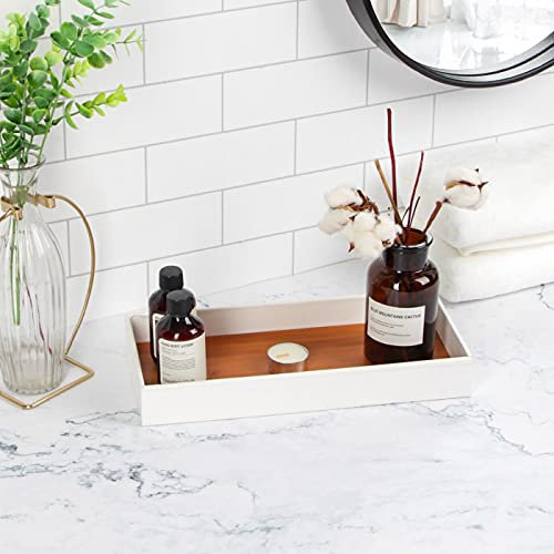 J JACKCUBE DESIGN Leather Bamboo Vanity Tray, Bathroom Organizer, Catch All Valet Tray for Women Perfume, Jewelry, Makeup, Candles, Key, Phone, Sunglasses (White)- MK205B - color: White