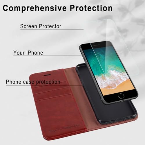 MONASAY Wallet Case for iPhone 8/7 Plus with 3 Card Holders - Burgundy | Kickstand,RFID Blocking,6.6 feet of shock absorption,PU Leather,Strong Magnetic Closure,Fits 5.5 inch ONLY,screen Protector - color: Burgundy