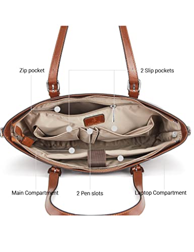 BOSTANTEN Genuine Leather Laptop Bag for Women 15.6'' Briefcase Tote Bags | Laptop Compartment, Structured, Professional, Detachable & Adjustable Shoulder Strap, Metal Feet, Work, Office, Business - color: A-brown