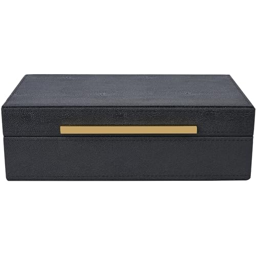XIGEXIGE Small Black Shagreen box Faux Leather Decorative Box,Keepsake And Memory Storage Decorative Boxes with Lids for Modern Home Decor Jewelry Box Organizer - color: Black-1