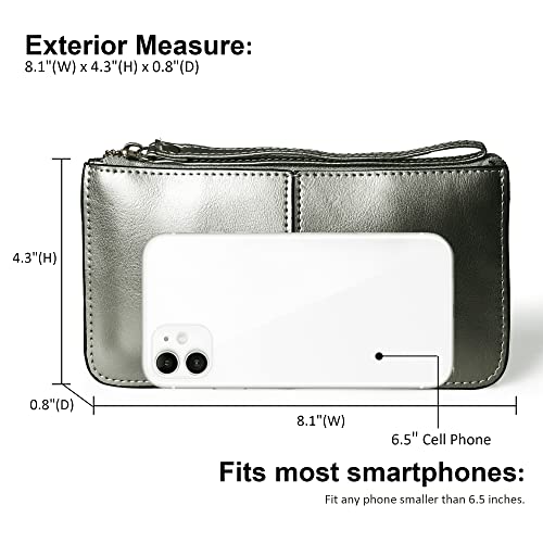 befen Genuine Leather Wristlet Clutch for Women Ultra-Slim Ladies Credit Card Holder Wallet Purses with RFID Protection - color: Warm Silver