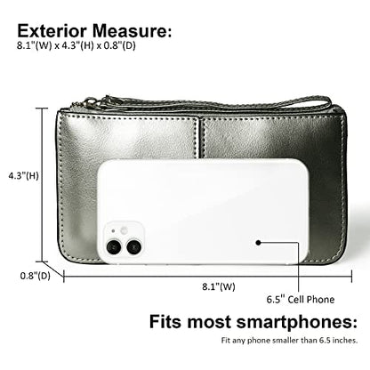 befen Genuine Leather Wristlet Clutch for Women Ultra-Slim Ladies Credit Card Holder Wallet Purses with RFID Protection - color: Warm Silver