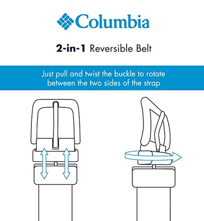 Columbia Men's 2-in-1 Reversible Casual Leather Belt – Versatile Everyday Style, Dual-sided Strap - color: Brown/Black Stretch, size: Medium (34-36)
