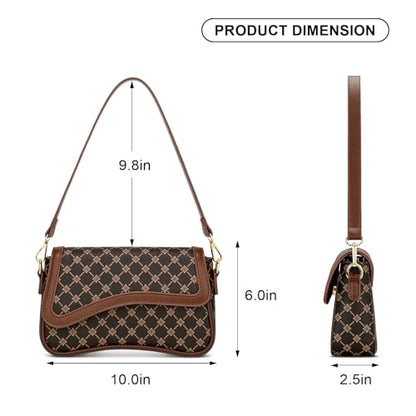 KKXIU Shoulder Bag for Women Small Hobo Handbags Cute Mini Clutch Purses | Classic Trendy Retro Underarm Crossbody Bag with Detachable Straps, Zipper Closure - color: Brown Flower