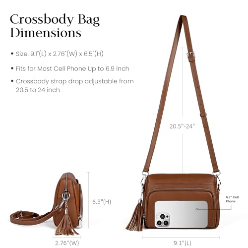 befen Genuine Leather Crossbody Bags for Women Leather Wallet Travel Purse | Real Leather, Purse with Built in Wallet, RFID Blocking Card Slots, Crossbody Bag with Wallet, Detachable Shoulder Strap - color: Cognac Brown