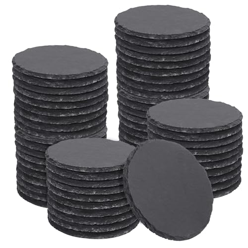 50 Pack 4 Inch Round Slate Coasters for Drinks, Black Stone Coasters with Anti-Scratch Bottom, Ideal for Home Decor, Bar, Housewarming Gifts, and Laser Engraving KUKLIPJIM - size: 50 Pack 4 Inch Circular