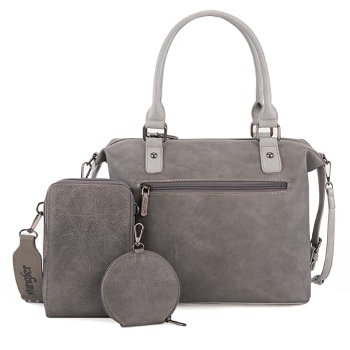 Wrangler 3Pcs Doctor Bag Sets for Women Top-handle Satchel Bag with Cell Phone Handbag and Coin Purse - color: Eye-catching Gray
