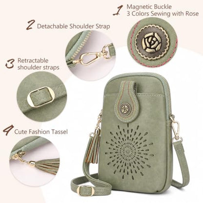 APHISON Small Crossbody Bags for Women, Lightweight Vegan Leather Cell Phone Purse, Cute Purses with Tassels - color: 01-163light-green