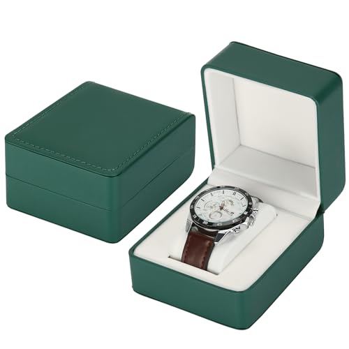 PU Leather Watch Box, Compact Watch Gift Case with Pillow for Women Men, Travel Watch Holder Storage Boxes for Birthdays Anniversary Father's Day Graduations (Green) - color: Green