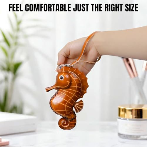 Handmade Leather Sea Horse Coin Purse, Cute Mini Zipper Pouch for Coins, Jewelry, Small Essentials, Keychain Wallet for Women Girls, Handbag Accessories