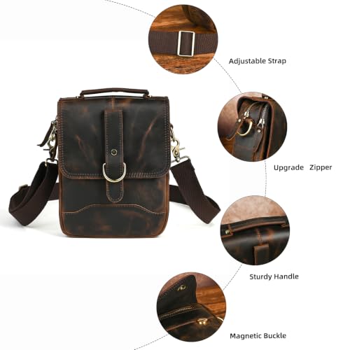 Canvas + Genuine Leather Travel A4 Tote Satchel Messenger Cross-body One Shoulder Bag For Men Male FB144 - color: 5-143 Brown