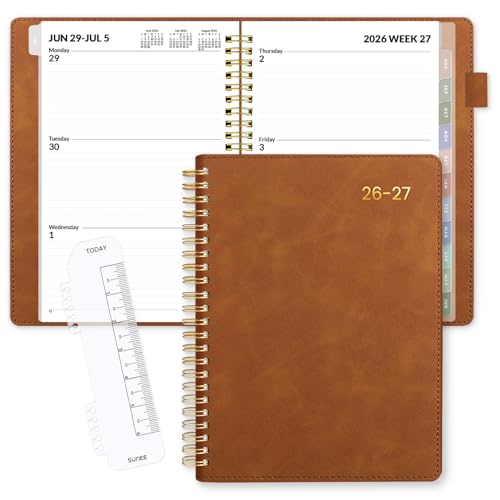 SUNEE 2026-2027 Weekly & Monthly Planner 6.4"x8.5" - 12 Month (July 2026 - June 2027), Vegan Leather Cover Planner Academic Year Calendar, Pocket, Notes, Monthly Tab, Brown - color: Brown